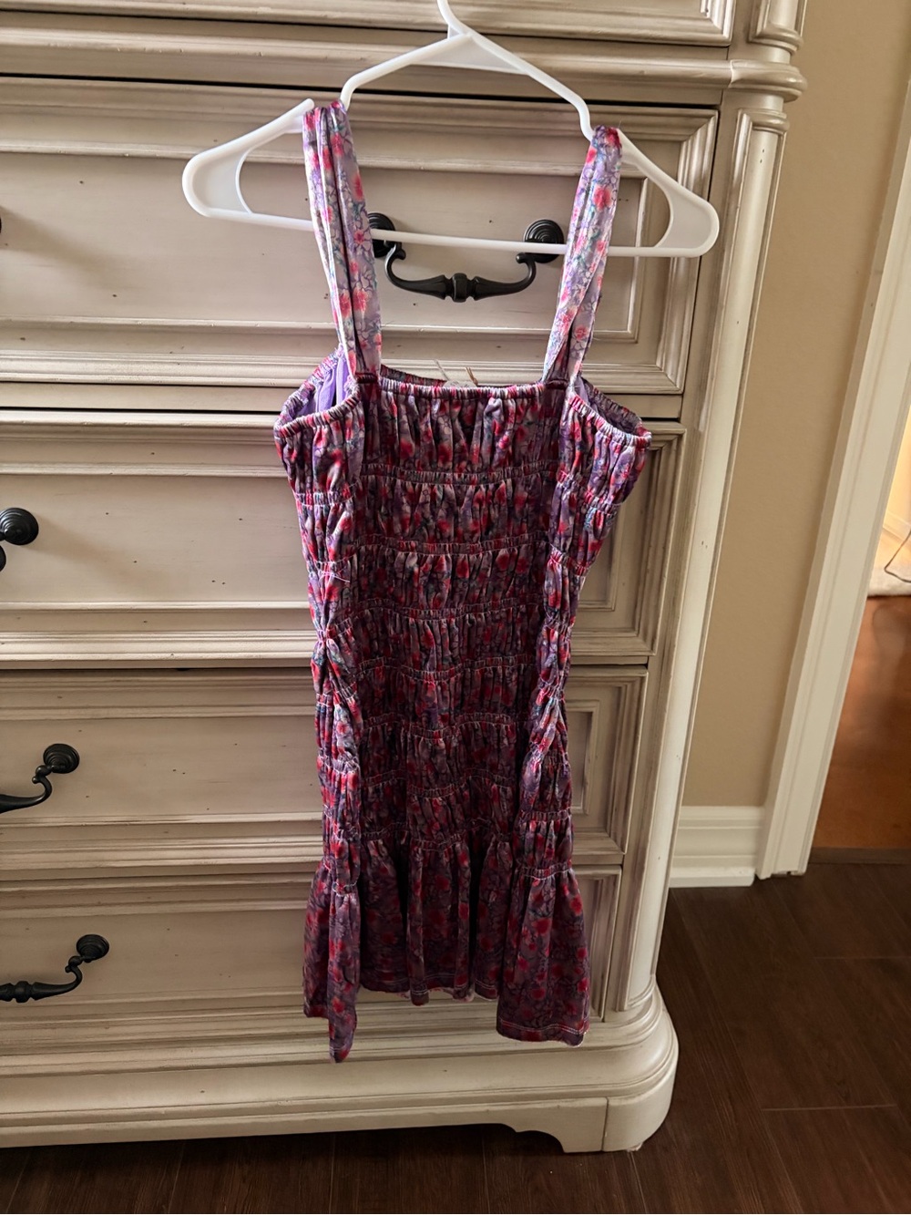 Free the Roses Purple Floral Smocked Velvet dress with Pink Accents